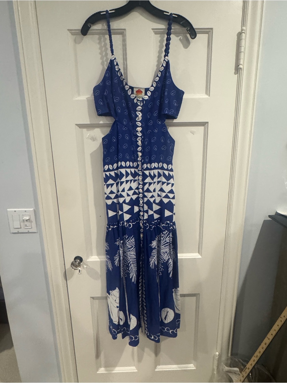 FARM Rio Blue and White Cutout Maxi Dress